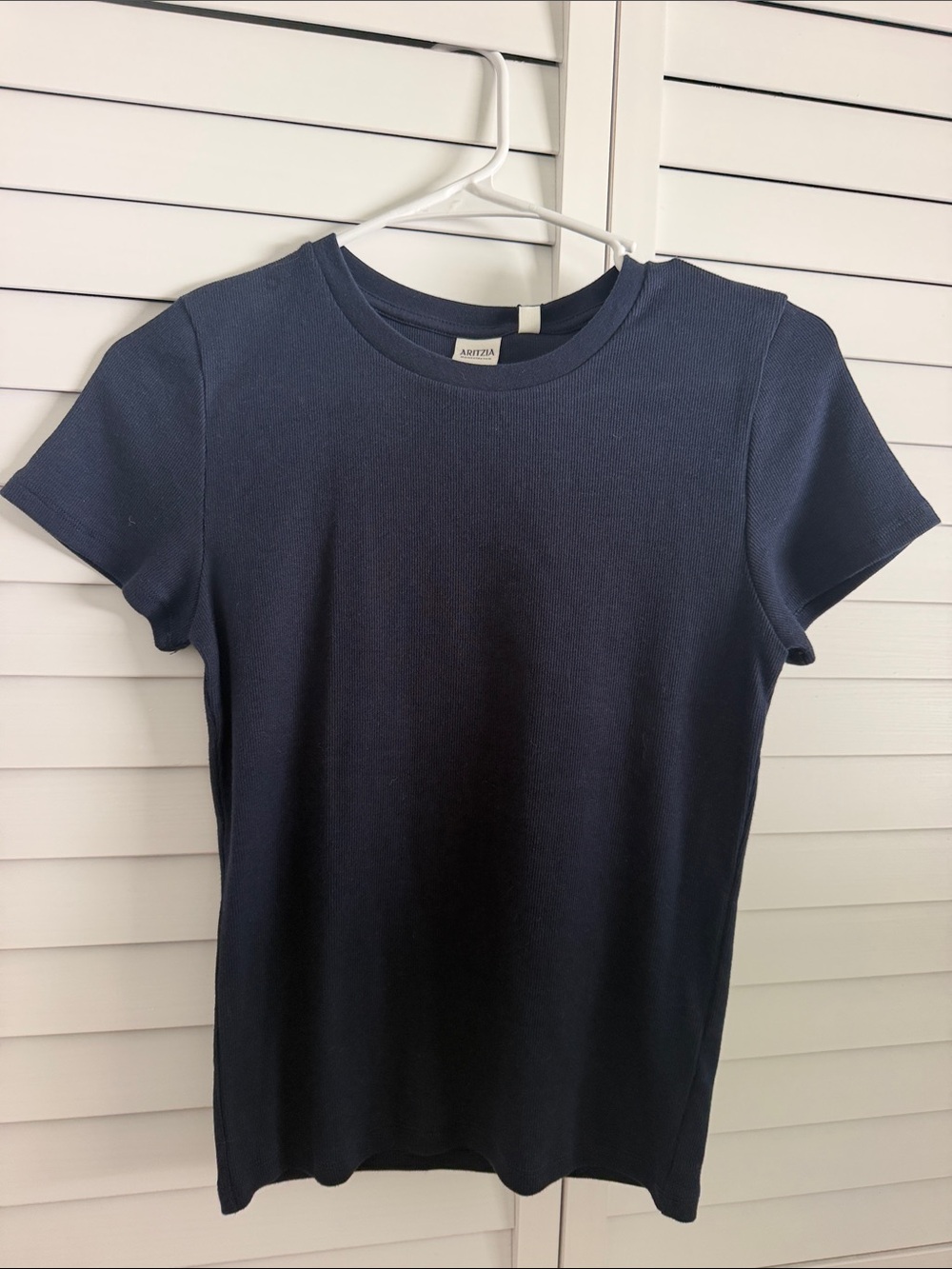 Aritzia Navy Ribbed Short-Sleeve Tee